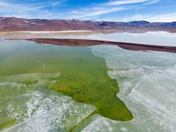 Framed Print : Aerial view of the green and partly frozen Laguna del Negro Francisco in the Atacama desert in Chile - Traveling Framed Print : Aerial view of the green and partly frozen Laguna del Negro Francisco in the Atacama desert in Chile - Traveling
