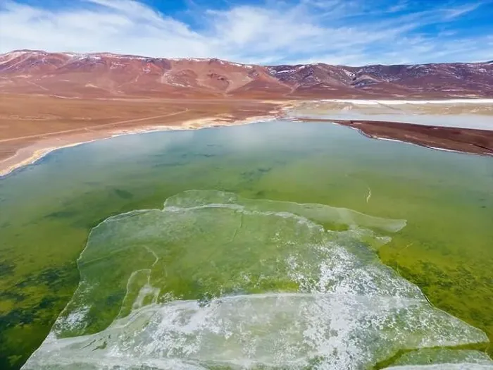 Framed Print : Aerial view of the green and partly frozen Laguna del Negro Francisco in the Atacama desert in Chile - Traveling Framed Print : Aerial view of the green and partly frozen Laguna del Negro Francisco in the Atacama desert in Chile - Traveling