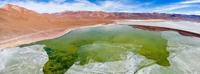 Framed Print : Aerial view of the green and partly frozen Laguna del Negro Francisco in the Atacama desert in Chile - Traveling Framed Print : Aerial view of the green and partly frozen Laguna del Negro Francisco in the Atacama desert in Chile - Traveling