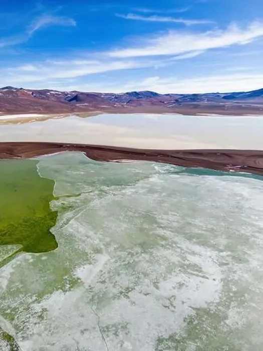 Framed Print : Aerial view of the green and partly frozen Laguna del Negro Francisco in the Atacama desert in Chile - Traveling Framed Print : Aerial view of the green and partly frozen Laguna del Negro Francisco in the Atacama desert in Chile - Traveling