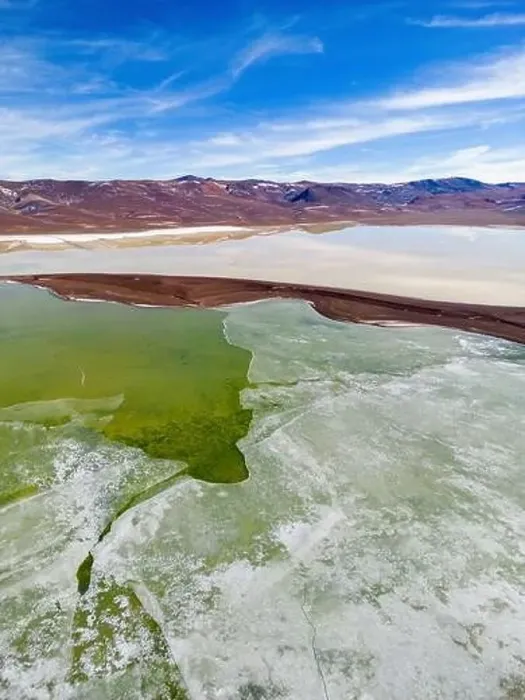 Framed Print : Aerial view of the green and partly frozen Laguna del Negro Francisco in the Atacama desert in Chile - Traveling Framed Print : Aerial view of the green and partly frozen Laguna del Negro Francisco in the Atacama desert in Chile - Traveling