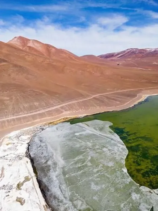Framed Print : Aerial view of the green and partly frozen Laguna del Negro Francisco in the Atacama desert in Chile - Traveling Framed Print : Aerial view of the green and partly frozen Laguna del Negro Francisco in the Atacama desert in Chile - Traveling