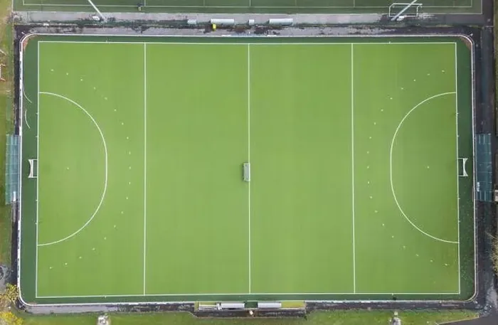 Framed Print : Aerial view of empty green soccer fields with white markings, captured by a drone Framed Print : Aerial view of empty green soccer fields with white markings, captured by a drone