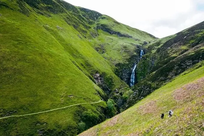 Framed Print : Aerial view of The Grey Mare's Tail, a waterfall near Moffat, Scotland Framed Print : Aerial view of The Grey Mare's Tail, a waterfall near Moffat, Scotland