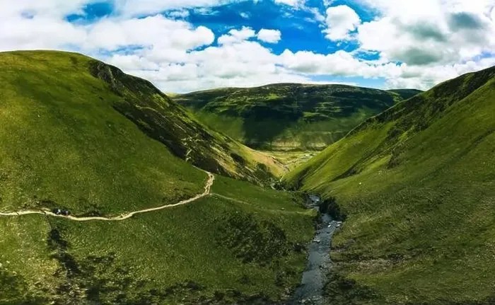 Framed Print : Aerial view of The Grey Mare's Tail, a waterfall near Moffat, Scotland Framed Print : Aerial view of The Grey Mare's Tail, a waterfall near Moffat, Scotland