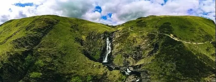 Framed Print : Aerial view of The Grey Mare's Tail, a waterfall near Moffat, Scotland Framed Print : Aerial view of The Grey Mare's Tail, a waterfall near Moffat, Scotland