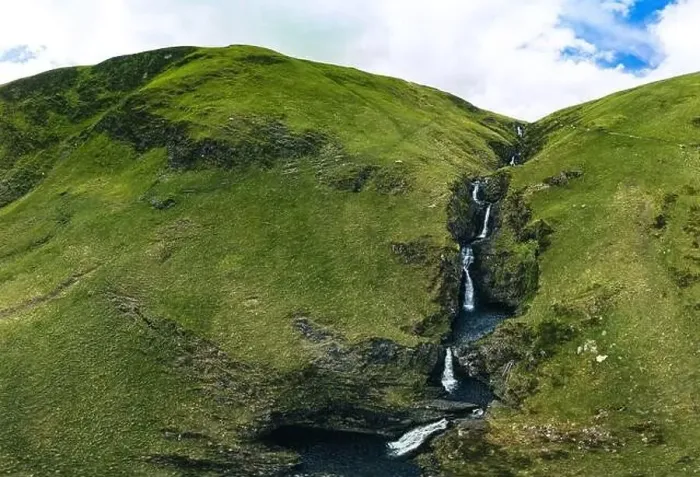 Framed Print : Aerial view of The Grey Mare's Tail, a waterfall near Moffat, Scotland Framed Print : Aerial view of The Grey Mare's Tail, a waterfall near Moffat, Scotland