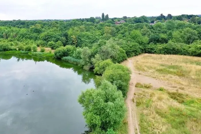 Framed Print : Aerial view of Guildford Riverside Nature Reserve Surrey England Europe Framed Print : Aerial view of Guildford Riverside Nature Reserve Surrey England Europe
