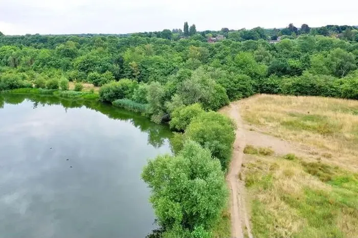 Framed Print : Aerial view of Guildford Riverside Nature Reserve Surrey England Europe Framed Print : Aerial view of Guildford Riverside Nature Reserve Surrey England Europe