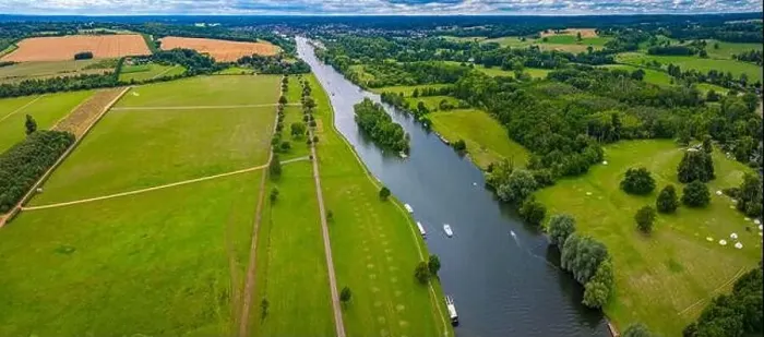 Framed Print : Aerial view of Hambleden Lock near Mill End on the river Thames, UK Framed Print : Aerial view of Hambleden Lock near Mill End on the river Thames, UK