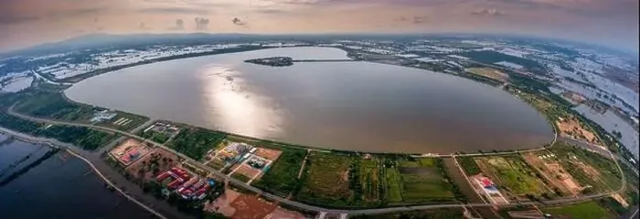 Framed Print : Aerial top view of Heart shaped island (The Holy Heart Land Talayluang) at daytime in Thung Talayluang in Sukhothai Framed Print : Aerial top view of Heart shaped island (The Holy Heart Land Talayluang) at daytime in Thung Talayluang in Sukhothai