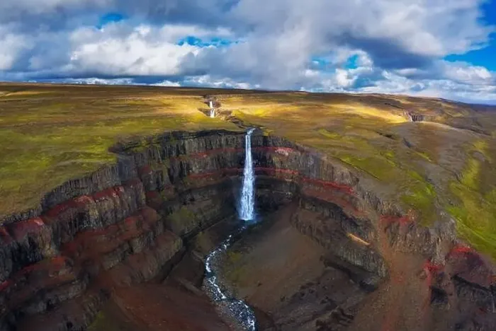 Framed Print : Aerial view of the Hengifoss waterfall in East Iceland Framed Print : Aerial view of the Hengifoss waterfall in East Iceland