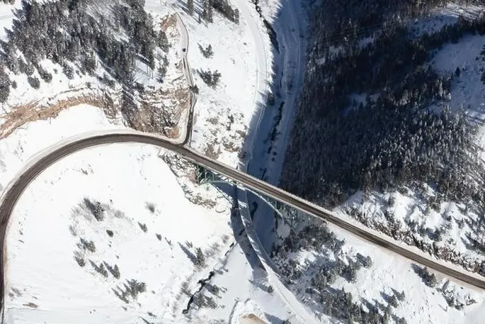 Framed Print : Aerial view of US Highway 24 bridge near Red Cliff, Colorado, USA during sunny winter afternoon Framed Print : Aerial view of US Highway 24 bridge near Red Cliff, Colorado, USA during sunny winter afternoon