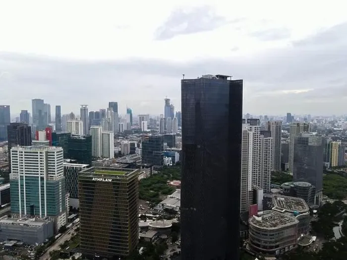 Framed Print : Aerial view of highway intersection and buildings in the city of Jakarta and noise cloud with Jakarta cityscape Framed Print : Aerial view of highway intersection and buildings in the city of Jakarta and noise cloud with Jakarta cityscape