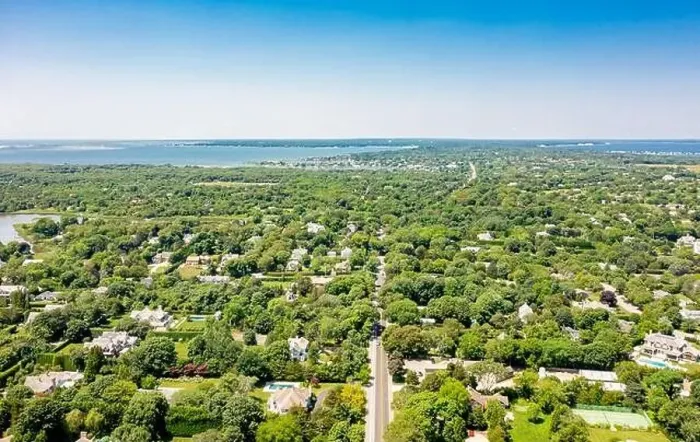 Framed Print : Aerial view of Hill street and distant Hampton Bays Framed Print : Aerial view of Hill street and distant Hampton Bays