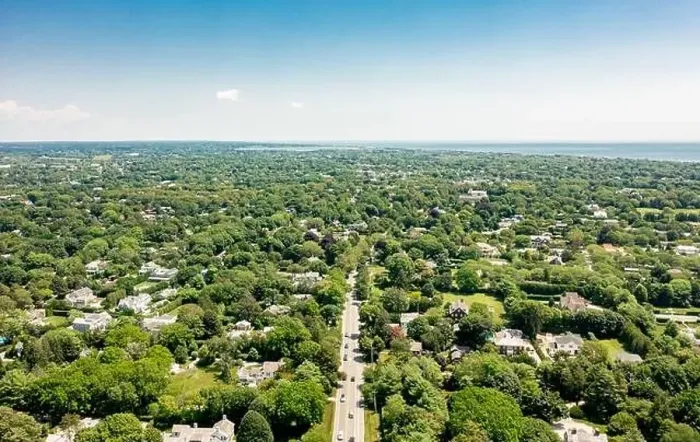 Framed Print : Aerial view of Hill street looking east in Southampton, NY Framed Print : Aerial view of Hill street looking east in Southampton, NY