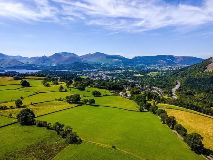 Framed Print : Aerial view of hills around Keswick in Lake District, a region and national park in Cumbria in northwest England, UK Framed Print : Aerial view of hills around Keswick in Lake District, a region and national park in Cumbria in northwest England, UK