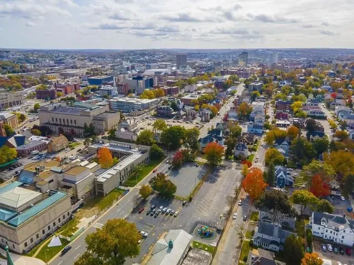 Framed Print : Aerial view of historic downtown Worcester with fall foliage in city of Worcester, Massachusetts MA, USA Framed Print : Aerial view of historic downtown Worcester with fall foliage in city of Worcester, Massachusetts MA, USA