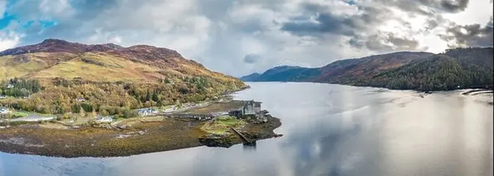 Framed Print : Aerial view of the historic Eilean Donan Castle by Dornie, Scotland Framed Print : Aerial view of the historic Eilean Donan Castle by Dornie, Scotland