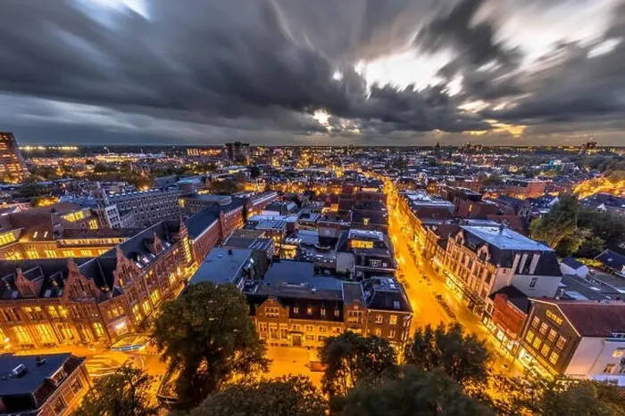 Framed Print : Aerial view of historic town centre of Groningen city at night. The Netherlands Framed Print : Aerial view of historic town centre of Groningen city at night. The Netherlands