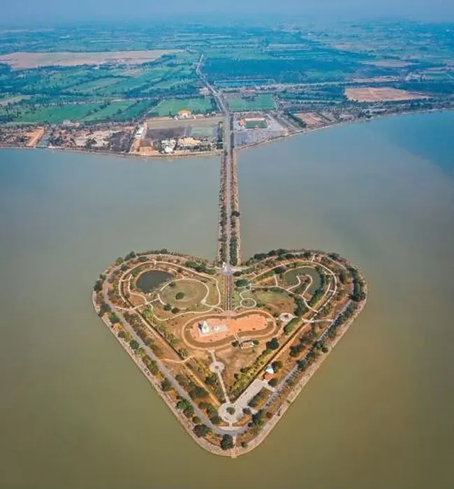 Framed Print : Aerial view of the holy heart land, a heart shape island in Thung Talay Luang, Mueang District, Sukhothai Framed Print : Aerial view of the holy heart land, a heart shape island in Thung Talay Luang, Mueang District, Sukhothai
