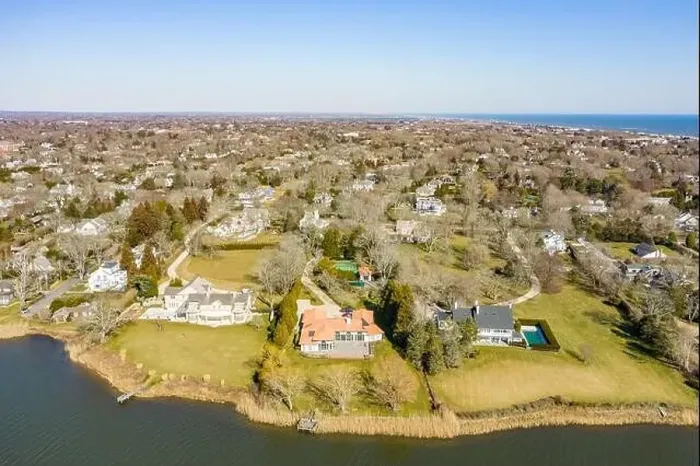 Framed Print : Aerial view of homes on lake agawam, Southampton, NY Framed Print : Aerial view of homes on lake agawam, Southampton, NY