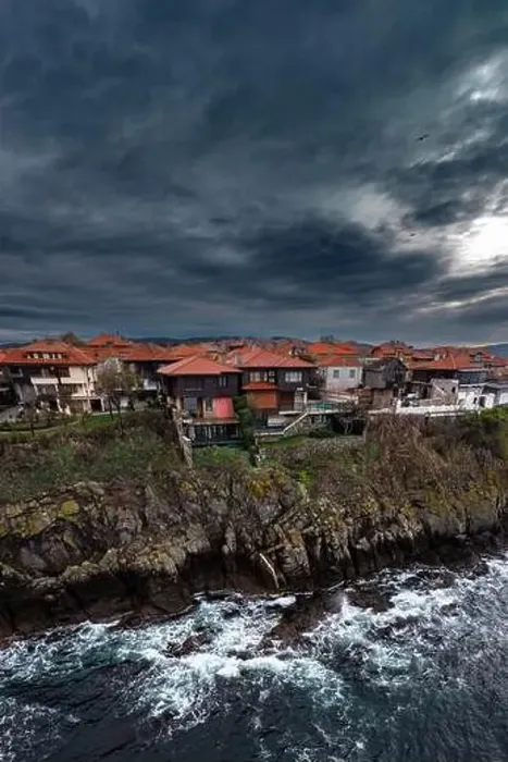 Framed Print : Aerial view to a houses on cliff near to the sea in Sozopol, Bulgaria Framed Print : Aerial view to a houses on cliff near to the sea in Sozopol, Bulgaria