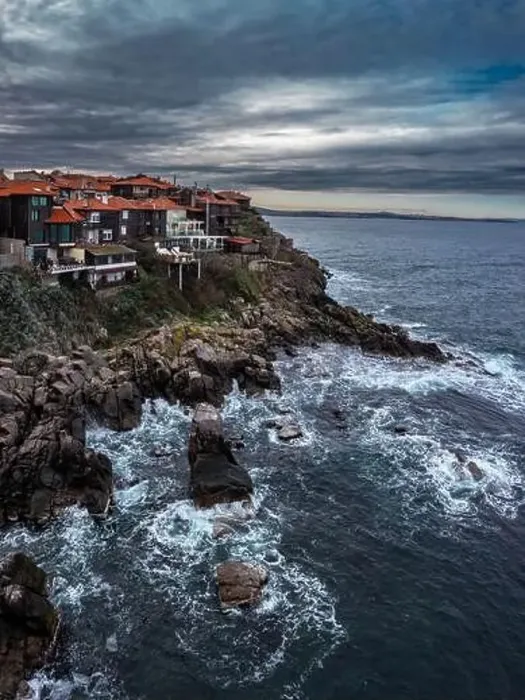 Framed Print : Aerial view to a houses on cliff near to the sea in Sozopol, Bulgaria Framed Print : Aerial view to a houses on cliff near to the sea in Sozopol, Bulgaria