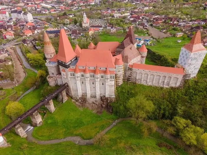 Framed Print : Aerial view of the Hunyad castle in Hunedoara Framed Print : Aerial view of the Hunyad castle in Hunedoara