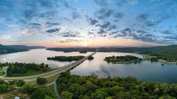 Framed Print : Aerial view above I-24 Rest Area. Jasper, Tennessee. Tennessee River, Marion County Park, USA. August 19, 2023 Framed Print : Aerial view above I-24 Rest Area. Jasper, Tennessee. Tennessee River, Marion County Park, USA. August 19, 2023