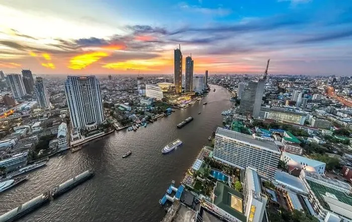 Framed Print : Aerial view of Icon Siam water front building in downtown Bangkok, Thailand