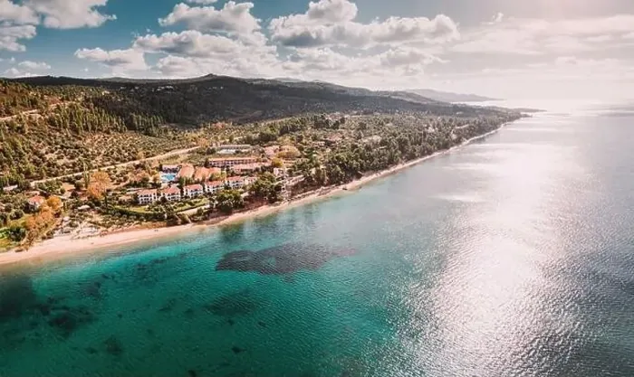 Framed Print : Aerial view of the idyllic seascape on the Sithonia peninsula in Halkidiki Framed Print : Aerial view of the idyllic seascape on the Sithonia peninsula in Halkidiki