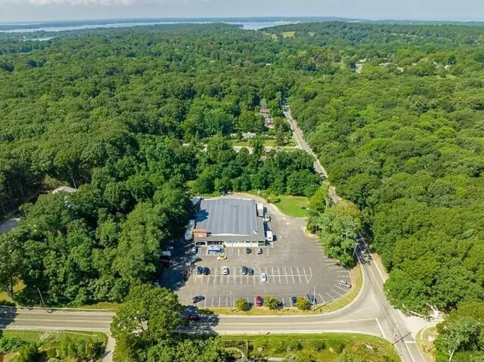 Framed Print : aerial view of the IGA supermarket in Shelter Island, NY