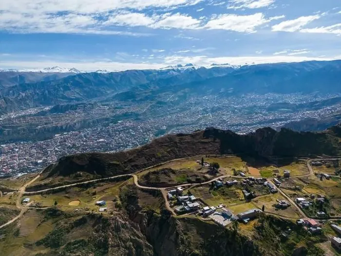 Framed Print : Aerial view from the impressive landmark Muela del Diablo over the mountains down into the valley with the cities La Framed Print : Aerial view from the impressive landmark Muela del Diablo over the mountains down into the valley with the cities La