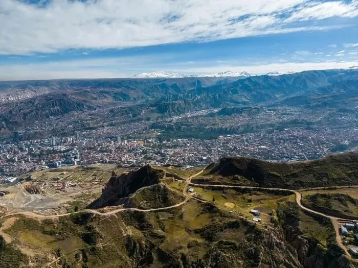 Framed Print : Aerial view from the impressive landmark Muela del Diablo over the mountains down into the valley with the cities La Framed Print : Aerial view from the impressive landmark Muela del Diablo over the mountains down into the valley with the cities La