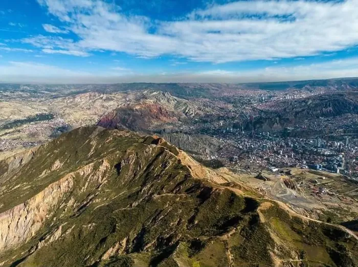 Framed Print : Aerial view from the impressive landmark Muela del Diablo over the mountains down into the valley with the cities La Framed Print : Aerial view from the impressive landmark Muela del Diablo over the mountains down into the valley with the cities La