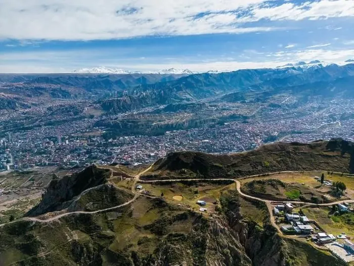 Framed Print : Aerial view from the impressive landmark Muela del Diablo over the mountains down into the valley with the cities La Framed Print : Aerial view from the impressive landmark Muela del Diablo over the mountains down into the valley with the cities La