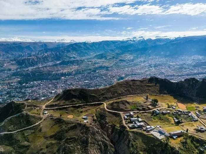 Framed Print : Aerial view from the impressive landmark Muela del Diablo over the mountains down into the valley with the cities La Framed Print : Aerial view from the impressive landmark Muela del Diablo over the mountains down into the valley with the cities La