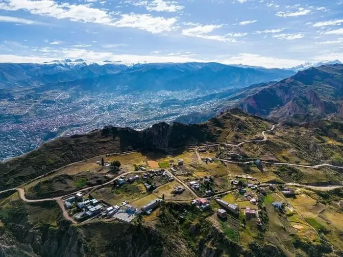 Framed Print : Aerial view from the impressive landmark Muela del Diablo over the mountains down into the valley with the cities La Framed Print : Aerial view from the impressive landmark Muela del Diablo over the mountains down into the valley with the cities La