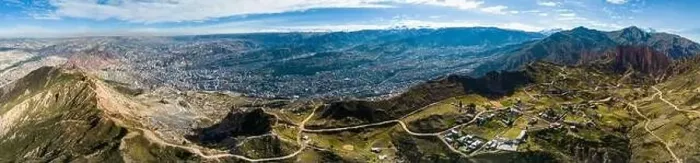 Framed Print : Aerial view from the impressive landmark Muela del Diablo over the mountains down into the valley with the cities La Framed Print : Aerial view from the impressive landmark Muela del Diablo over the mountains down into the valley with the cities La
