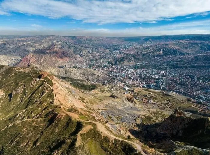 Framed Print : Aerial view from the impressive landmark Muela del Diablo over the mountains down into the valley with the cities La Framed Print : Aerial view from the impressive landmark Muela del Diablo over the mountains down into the valley with the cities La