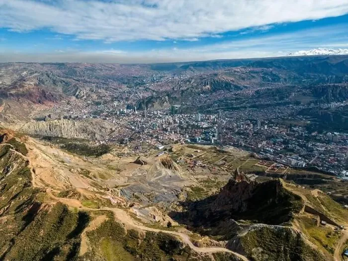 Framed Print : Aerial view from the impressive landmark Muela del Diablo over the mountains down into the valley with the cities La Framed Print : Aerial view from the impressive landmark Muela del Diablo over the mountains down into the valley with the cities La
