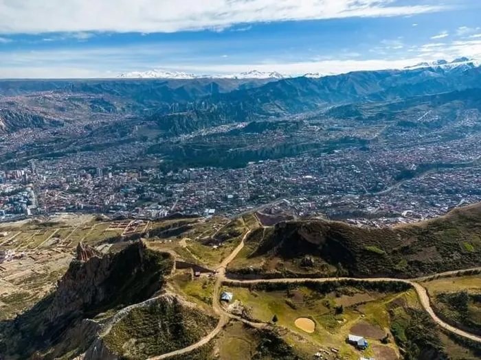 Framed Print : Aerial view from the impressive landmark Muela del Diablo over the mountains down into the valley with the cities La Framed Print : Aerial view from the impressive landmark Muela del Diablo over the mountains down into the valley with the cities La