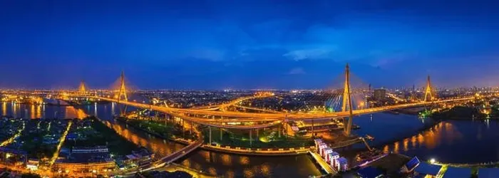 Framed Print : Aerial view of Industry Ring Suspending bridge at night in Bangkok, Thailand Framed Print : Aerial view of Industry Ring Suspending bridge at night in Bangkok, Thailand