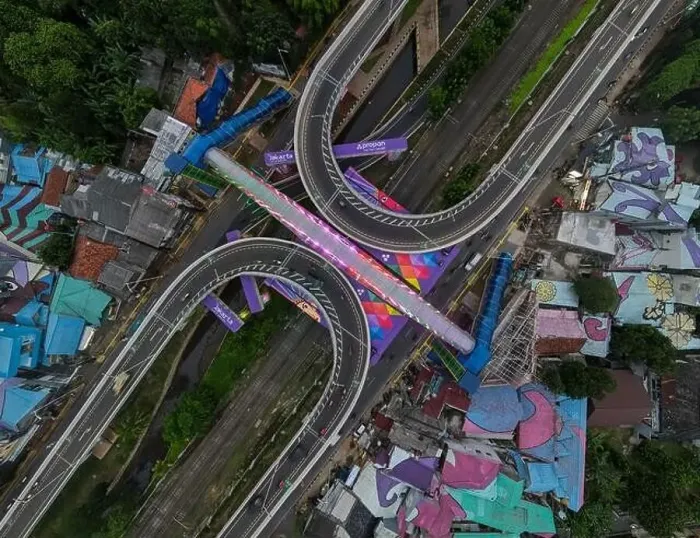 Framed Print : Aerial view of infinity sign traffic junction cross Jakarta a city of collaboartion road with car transport Framed Print : Aerial view of infinity sign traffic junction cross Jakarta a city of collaboartion road with car transport