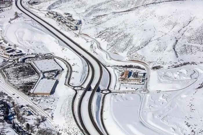 Framed Print : Aerial view of Interstate 70 highway near Avon, Colorado on a sunny Winter afternoon Framed Print : Aerial view of Interstate 70 highway near Avon, Colorado on a sunny Winter afternoon