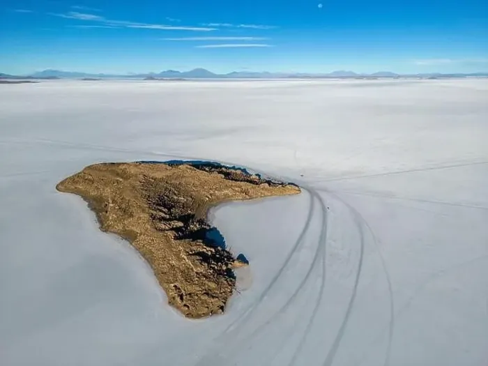 Framed Print : Aerial view of Isla Incahuasi, an island in the middle of the biggest salt lake in the world