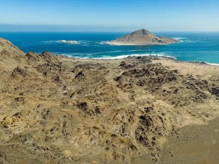 Framed Print : Aerial view of Isla Pan de Azúcar in the National Park Pan de Azúcar at the coast of the Atacama desert in Chile Framed Print : Aerial view of Isla Pan de Azúcar in the National Park Pan de Azúcar at the coast of the Atacama desert in Chile