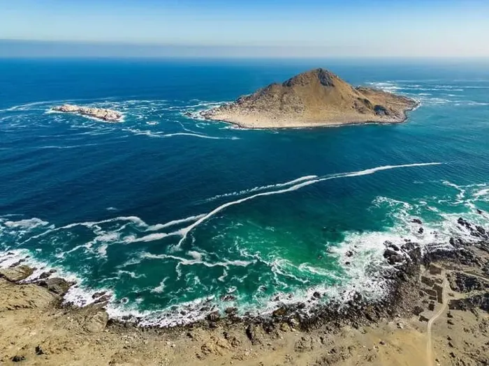 Framed Print : Aerial view of Isla Pan de Azúcar in the National Park Pan de Azúcar at the coast of the Atacama desert in Chile Framed Print : Aerial view of Isla Pan de Azúcar in the National Park Pan de Azúcar at the coast of the Atacama desert in Chile