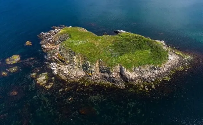 Framed Print : Aerial view to a island in sea. Saint Thomas island in Black Sea, Bulgaria